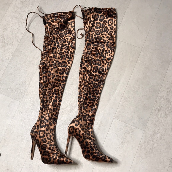 leopard skin knee high boots